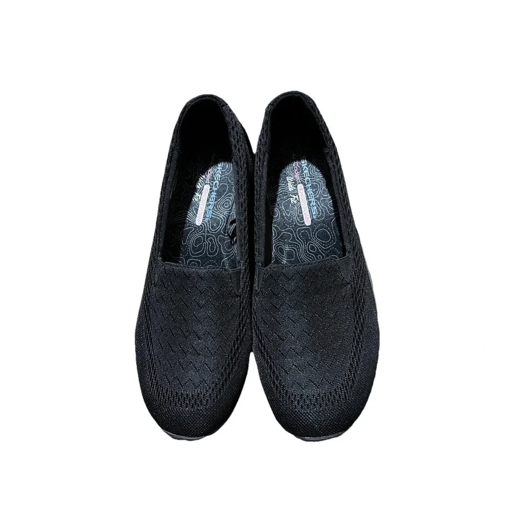 Skechers Air-Cooled Memory Foam Black Slip-On Women's Walking Shoes 10 EW